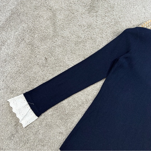 Tuckernuck Women’s Wool Blend Navy Rosemary Eyelet Knit Top Sweater Longsleeve M - Picture 6 of 14